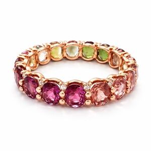 14K Rose Gold Full Eternity Ring – 16 Oval Multi-Color Gemstones